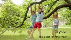  Presentation with happy kids - Presentation featuring friends hanging on tree background and a yellow colored foreground