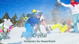  Presentation with snowball - Cool new PPT theme with friends have a snowball fight backdrop and a sky blue colored foreground