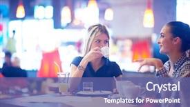  Presentation with pen laptop coffee cup clips - Presentation design featuring friends have cup of coffee background and a ocean colored foreground