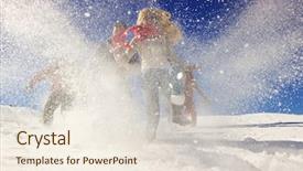  Presentation with young healthy people - Beautiful PPT theme featuring friends have fun at winter backdrop and a  colored foreground
