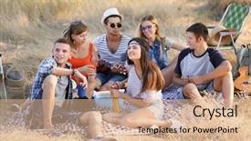  Presentation with picnic - Beautiful theme featuring friends have fun on picnic backdrop and a  colored foreground
