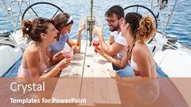  Presentation with yacht - Colorful presentation enhanced with friends-have-wonderful-time-over backdrop and a coral colored foreground