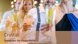  Presentation with good - Slide set enhanced with friends-having-a-good-time background and a coral colored foreground