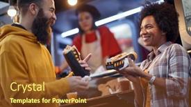  Presentation with food service - PPT theme enhanced with friends-having-a-good-time background and a tawny brown colored foreground