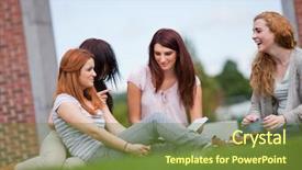  Presentation with good things sometimes take time - Colorful PPT theme enhanced with friends having a good time backdrop and a tawny brown colored foreground