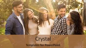  Presentation with friends - Colorful PPT theme enhanced with friends having a great day backdrop and a coral colored foreground