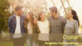  Presentation with group - PPT theme having friends having a great day background and a  colored foreground