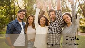  Presentation with friends - PPT theme having friends having a great day background and a coral colored foreground