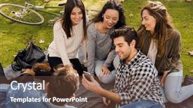  Presentation with friends - Colorful PPT theme enhanced with friends having a great day backdrop and a  colored foreground