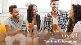  Presentation with coffee shop - Beautiful slide deck featuring friends having a great day backdrop and a coral colored foreground