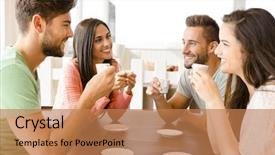  Presentation with coffee shop - Beautiful slide deck featuring friends having a great day backdrop and a  colored foreground