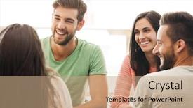  Presentation with coffee shop - Presentation design featuring friends having a great day background and a coral colored foreground