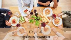  Presentation with pasta sauce - Amazing slides having friends-having-a-pasta-meal backdrop and a coral colored foreground