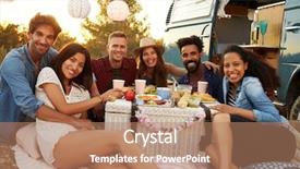  Presentation with picnic - Audience pleasing presentation theme consisting of friends having a picnic beside camper van looking to camera backdrop and a coral colored foreground