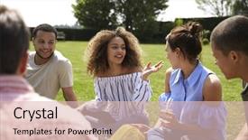  Presentation with focus group - Presentation having friends having a picnic background and a lemonade colored foreground