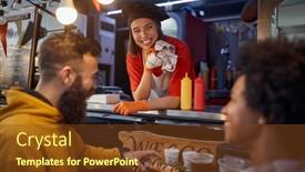  Presentation with snack food - Colorful slides enhanced with friends-having-a-snack backdrop and a tawny brown colored foreground