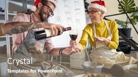  Presentation with pottery - Colorful presentation theme enhanced with friends-having-casual-festive-themed backdrop and a gray colored foreground