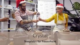  Presentation with pottery - Slide set having friends-having-casual-festive-themed background and a coral colored foreground