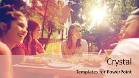  Presentation with dinner party - Slide deck having friends having dinner at summer background and a lemonade colored foreground