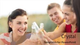  Presentation with summer party - Presentation design with friends having fun and drinking background and a coral colored foreground