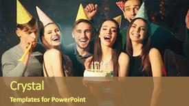  Presentation with birthday party - Presentation design featuring friends having fun at birthday background and a tawny brown colored foreground