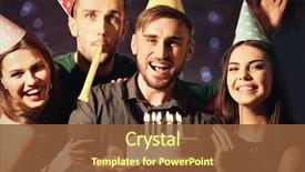  Presentation with birthday party - Slide set enhanced with friends having fun at birthday background and a tawny brown colored foreground