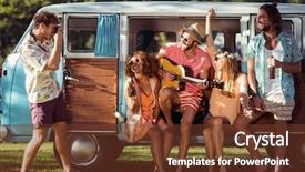  Presentation with music festival - PPT theme having friends having fun at music background and a tawny brown colored foreground