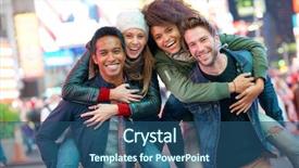  Presentation with times square - Presentation theme having friends having fun at times background and a ocean colored foreground