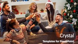  Presentation with christmas movies - Colorful presentation design enhanced with friends having fun on christmas backdrop and a tawny brown colored foreground