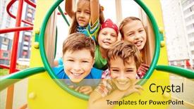  Presentation with joyful - Presentation consisting of friends having fun on playground background and a yellow colored foreground