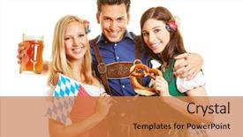  Presentation with bavaria - Amazing PPT theme having friends having fun together at oktoberfest in bavaria with beer and pretzel backdrop and a gold colored foreground