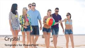  Presentation with happy holidays - Beautiful PPT layouts featuring friends having fun with ball backdrop and a  colored foreground