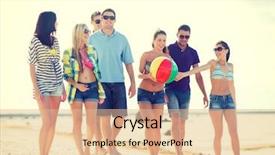  Presentation with summer holiday move - Presentation theme consisting of friends having fun with ball background and a  colored foreground