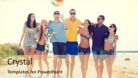  Presentation with happy holidays - Colorful slides enhanced with friends having fun with ball backdrop and a lemonade colored foreground