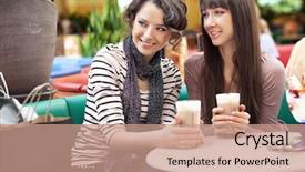  Presentation with lunch - Presentation theme enhanced with friends having lunch background and a coral colored foreground