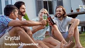  Presentation with wine beer - Colorful PPT theme enhanced with friends having outdoor garden party backdrop and a tawny brown colored foreground