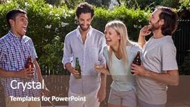  Presentation with beer garden - Slide deck consisting of friends having outdoor garden background and a  colored foreground