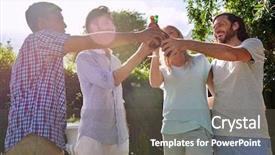  Presentation with outdoor party - Presentation design with friends having outdoor garden background and a gray colored foreground