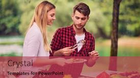  Presentation with outdoor party - Slide deck consisting of friends-having-picnic-french-dinner background and a red colored foreground