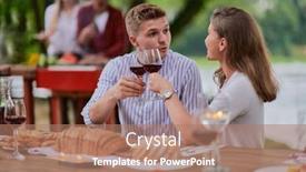  Presentation with outdoor party - Beautiful presentation design featuring friends-having-picnic-french-dinner backdrop and a coral colored foreground