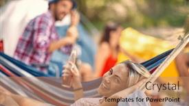  Presentation with togetherness - Presentation design having friends-having-picnic-in-nature background and a coral colored foreground