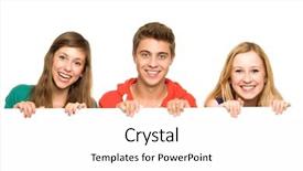  Presentation with poster - Colorful PPT theme enhanced with friends holding blank poster backdrop and a white colored foreground