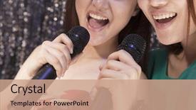  Presentation with microphones - Theme having friends holding microphones and singing background and a coral colored foreground