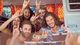  Presentation with friends - Slide set featuring friends in a camper van background and a coral colored foreground