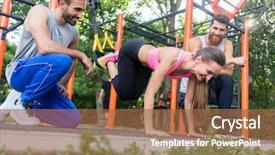  Presentation with exercise trainer - Slide set having friends in a modern calisthenics background and a red colored foreground