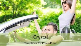  Presentation with sports car - Amazing PPT theme having friends in a sports car backdrop and a yellow colored foreground