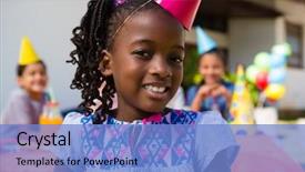  Presentation with 70 birthday party - Colorful slides enhanced with friends in background during birthday backdrop and a light blue colored foreground