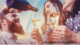  Presentation with party invitation indiana jones - PPT theme featuring friends-in-bar-celebrating and a coral colored foreground