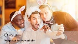  Presentation with bachelorette - Audience pleasing slide deck consisting of friends-in-costume-at-bachelorette backdrop and a soft green colored foreground