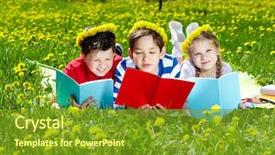  Presentation with reading labels - PPT theme enhanced with friends in dandelion wreaths reading background and a  colored foreground